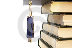 Books and flash memory on white