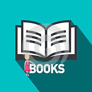 Books Flat Design Symbol. Open Book Vector Icon.