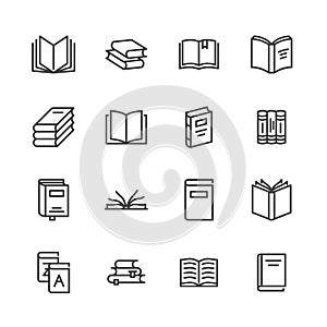 Books flat line icons. Reading, library, literature education illustrations. Thin signs for e-book store, textbook