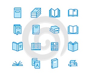 Books flat line icons. Reading, library, literature education illustrations. Thin signs for e-book store, textbook