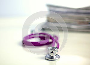 Books folder file and stethoscope isolated on