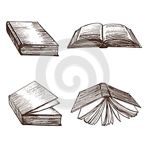 Books Hand Draw Sketch. Vector