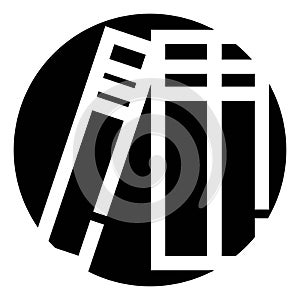 Books icon representing education and knowledge in black circle