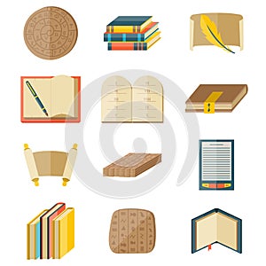 Books icons document magazine publication typography knowledge typography bookstore vector illustration.