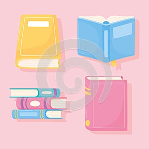 Books icons set learn read study and literature design