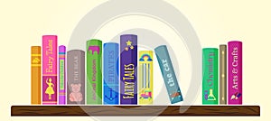 Books Illustration Design for Children. Kids Bookshelf or Bookcase with Book Literature Banner Background