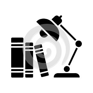 Books and Lamp Setup Solid Icon for Study Desk