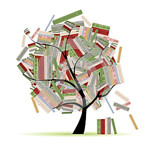 Books library on tree branches for your design