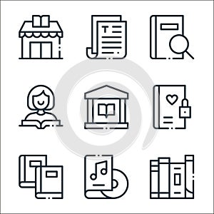 books line icons. linear set. quality vector line set such as book, audio book, book, diary, library, reader, text