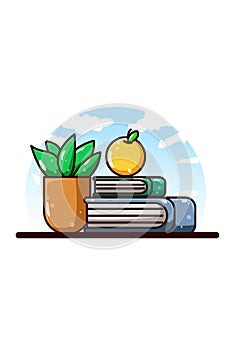 Books and orange icon vector cartoon illustration