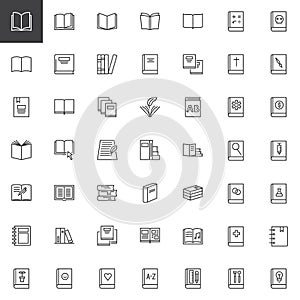 Books outline icons set