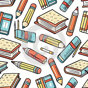 Books & Pencils Seamless educational pattern