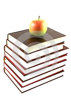 Books pyramid with apple