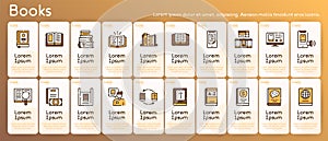 Books reading color linear vector icons set