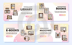 Books reading color linear vector icons set