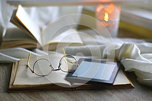 Books, Reading Glasses and E-Reader