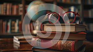 The books and red glasses.AI generated image
