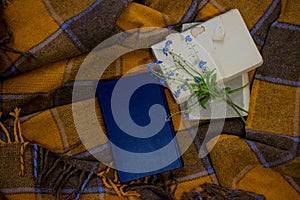 The books are scattered on the bed