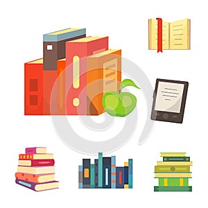 Books set in cartoon design style isolated on white background, illustration.