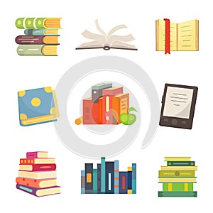 Books set in cartoon design style isolated on white background, vector illustration.