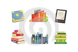 Books set in cartoon design style isolated on white background, vector illustration.