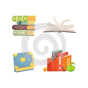 Books set in cartoon design style isolated on white background, vector illustration.