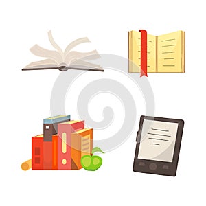 Books set in cartoon design style isolated on white background, vector illustration.