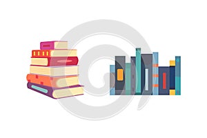 Books set in cartoon design style on white background, vector illustration.