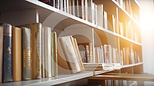 The books are shelved in the library. AI Generated photo