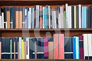 Books on the shelves of a library