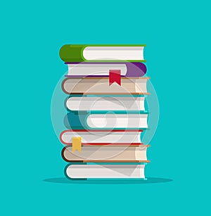 Books stack or pile vector illustration, flat cartoon paper book stacked isolated clipart