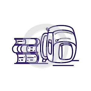 books stack with school bag isolated icon