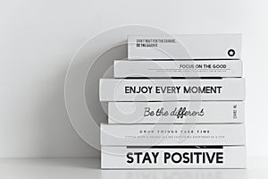 Books stack on white background