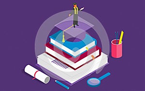 Books step education isometric concept.
