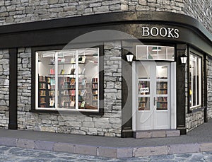 Books store exterior, 3d photo