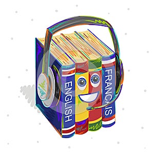 Books vector illustration, textbooks, dictionaries, read, translator, study, education, English, French, school, university, teach