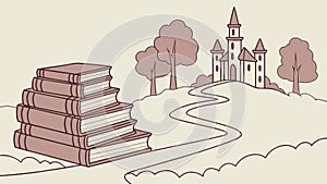 Books on Winding Path. Knowledge Journey and Learning, vector design Generative AI