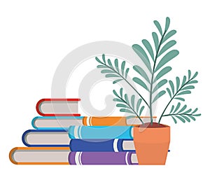 Books wit house plant pot isolated icon