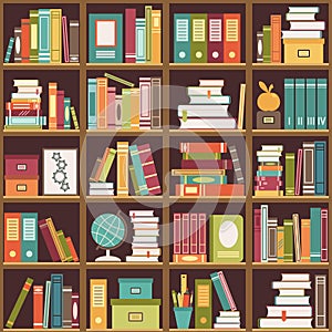 Bookshelf with books. Seamless background