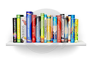 Bookshelf with color hardcover books