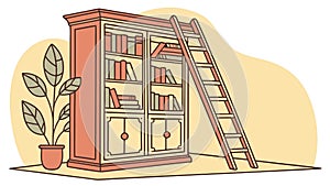 Bookshelf with Ladder Vector Illustration, Knowledge Learning, vector design Generative AI