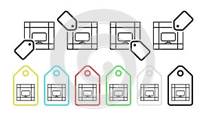 Bookshelf with tv vector icon in tag set illustration for ui and ux, website or mobile application