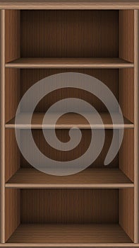 Bookshelf virtual library. Vector realistic wooden online media books background. Book store shelf template. Phone screen size.