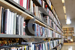 Bookshelves with books at school library