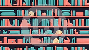 Bookshelves cartoon library background