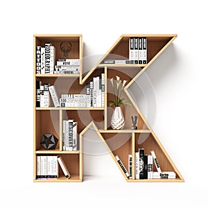 Scaffali  tridimensionale. l'alfabeto modulo da un libro scaffali.  un'immagine tridimensionale creata utilizzando un modello computerizzato. una lettera 