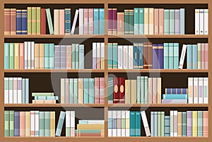 Bookshelves full of books. Education library and bookstore concept. Seamless pattern. photo