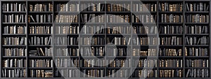 Bookshelves in the library with old books 3d render