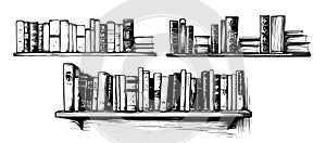 Bookshelves sketch. Hand drawn interior elements.