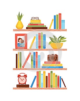 Bookshelves vector wall design for bestsellers in store,